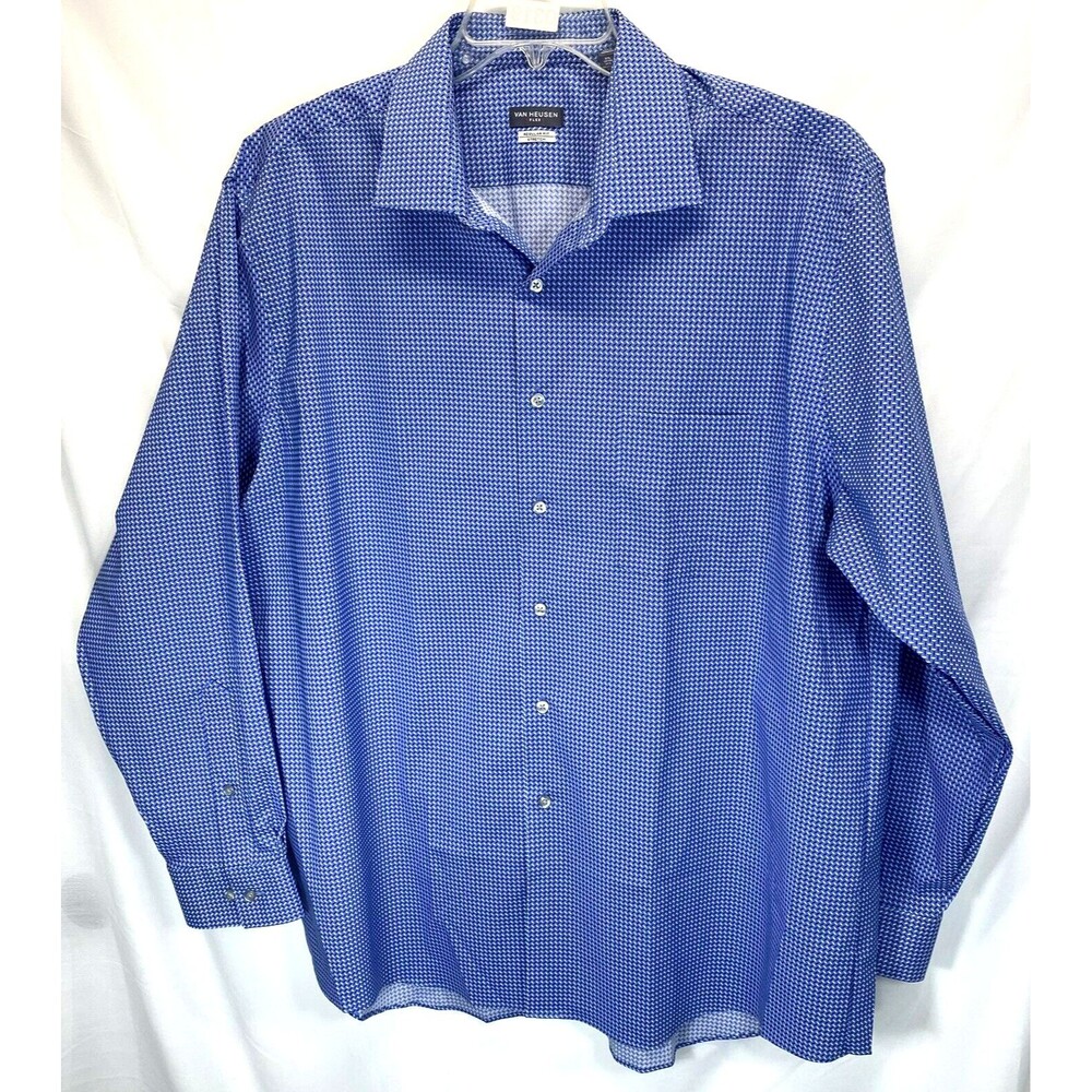 Van Heusen Men’s Long Sleeve Button Up Dress Shirt 18 34 35 Blue Regular Stretch